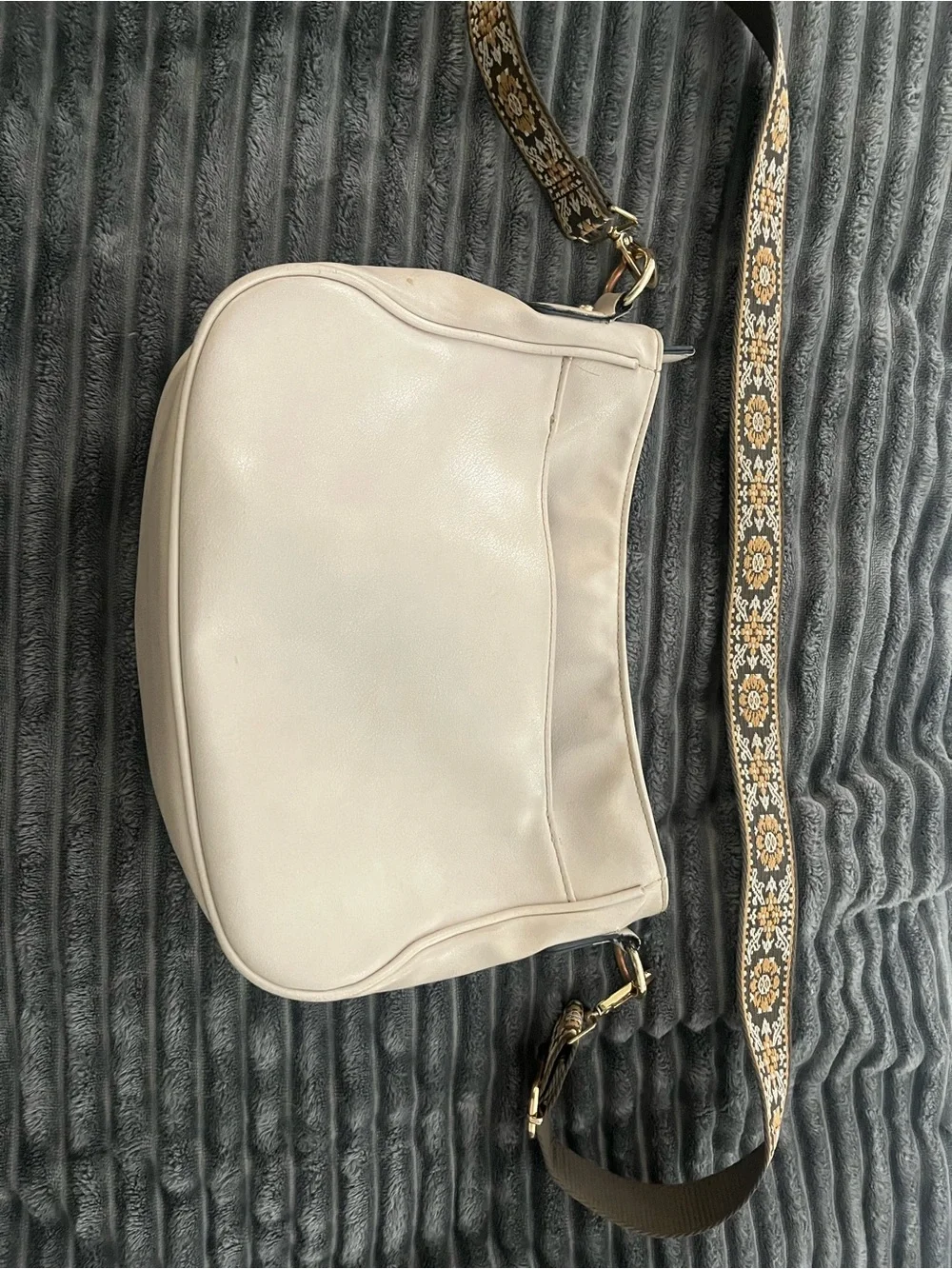 SHEIN Cream Crossbody Bag with Patterned Adjustable Strap